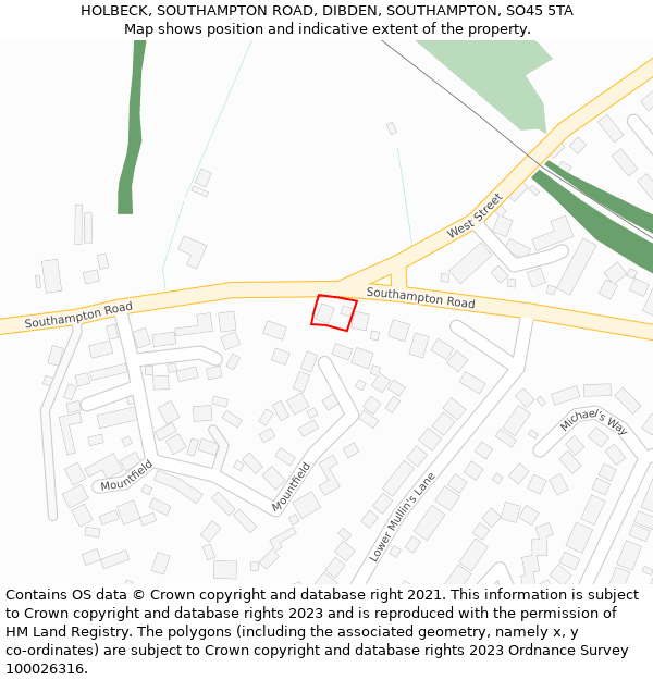 HOLBECK, SOUTHAMPTON ROAD, DIBDEN, SOUTHAMPTON, SO45 5TA: Location map and indicative extent of plot