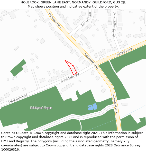 HOLBROOK, GREEN LANE EAST, NORMANDY, GUILDFORD, GU3 2JL: Location map and indicative extent of plot