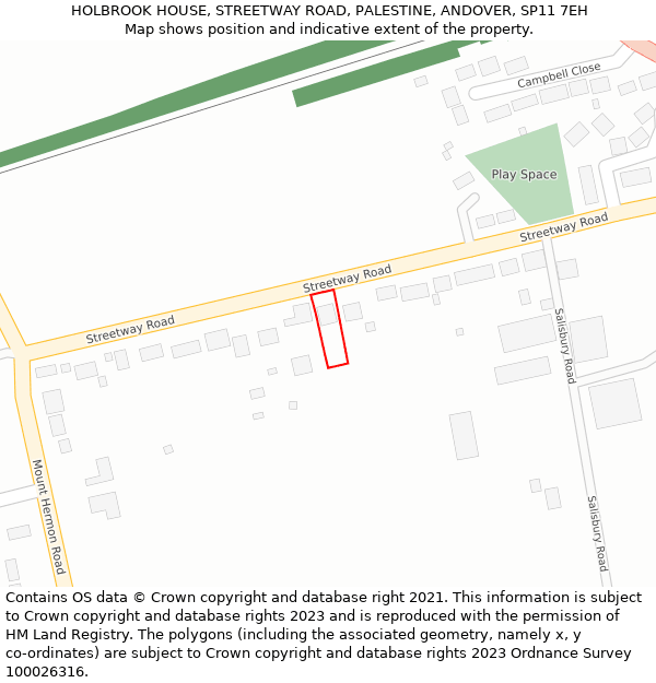 HOLBROOK HOUSE, STREETWAY ROAD, PALESTINE, ANDOVER, SP11 7EH: Location map and indicative extent of plot