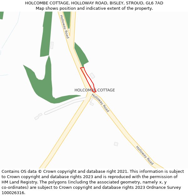 HOLCOMBE COTTAGE, HOLLOWAY ROAD, BISLEY, STROUD, GL6 7AD: Location map and indicative extent of plot