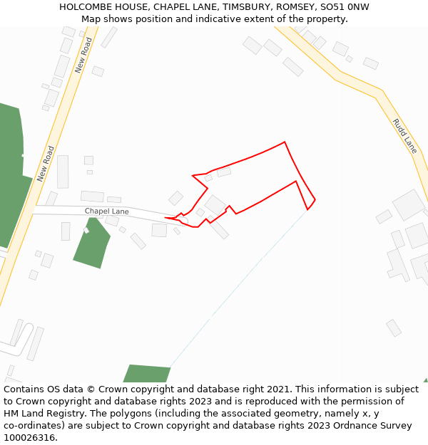 HOLCOMBE HOUSE, CHAPEL LANE, TIMSBURY, ROMSEY, SO51 0NW: Location map and indicative extent of plot