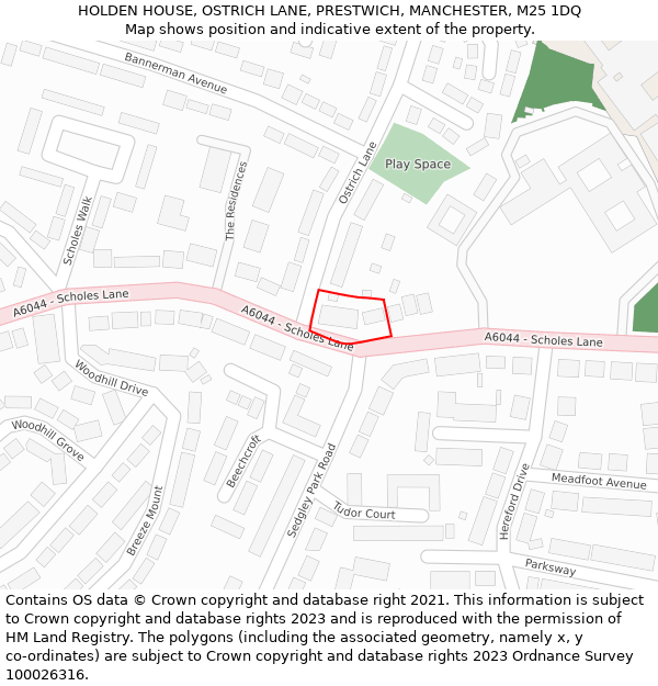 HOLDEN HOUSE, OSTRICH LANE, PRESTWICH, MANCHESTER, M25 1DQ: Location map and indicative extent of plot