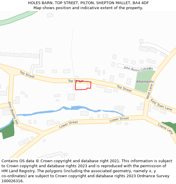 HOLES BARN, TOP STREET, PILTON, SHEPTON MALLET, BA4 4DF: Location map and indicative extent of plot