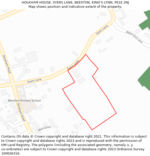 HOLKHAM HOUSE, SYERS LANE, BEESTON, KING'S LYNN, PE32 2NJ: Location map and indicative extent of plot