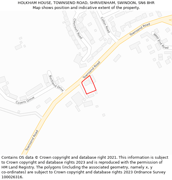HOLKHAM HOUSE, TOWNSEND ROAD, SHRIVENHAM, SWINDON, SN6 8HR: Location map and indicative extent of plot