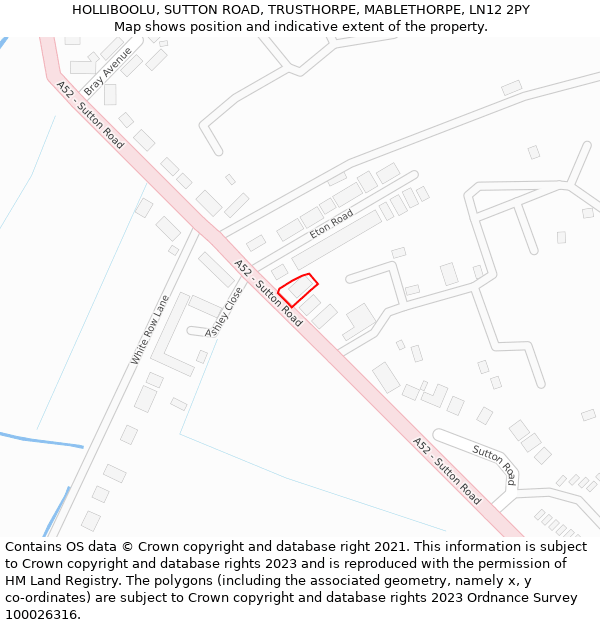 HOLLIBOOLU, SUTTON ROAD, TRUSTHORPE, MABLETHORPE, LN12 2PY: Location map and indicative extent of plot