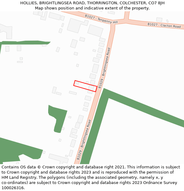 HOLLIES, BRIGHTLINGSEA ROAD, THORRINGTON, COLCHESTER, CO7 8JH: Location map and indicative extent of plot