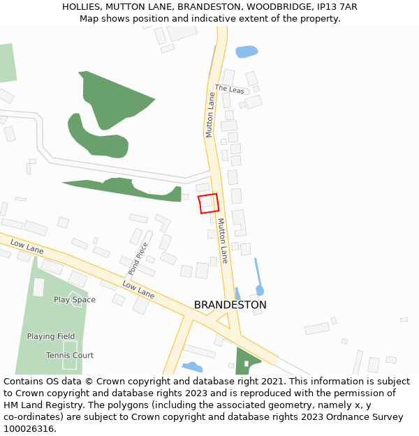 HOLLIES, MUTTON LANE, BRANDESTON, WOODBRIDGE, IP13 7AR: Location map and indicative extent of plot