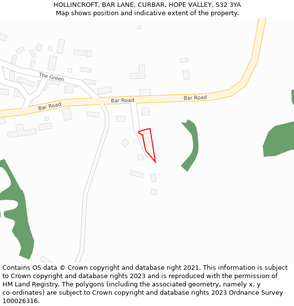 HOLLINCROFT, BAR LANE, CURBAR, HOPE VALLEY, S32 3YA: Location map and indicative extent of plot