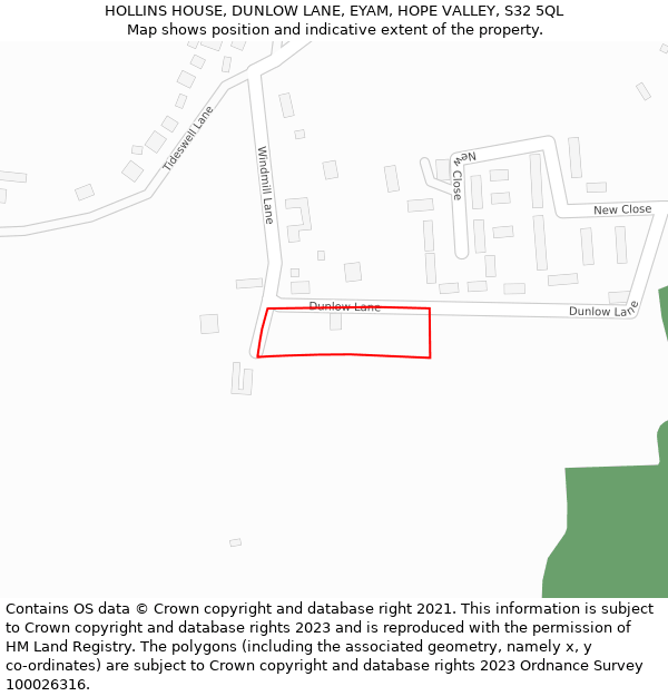 HOLLINS HOUSE, DUNLOW LANE, EYAM, HOPE VALLEY, S32 5QL: Location map and indicative extent of plot