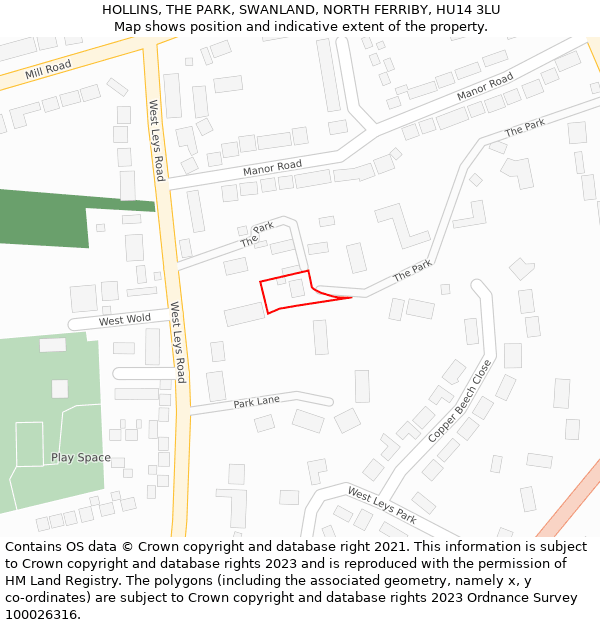 HOLLINS, THE PARK, SWANLAND, NORTH FERRIBY, HU14 3LU: Location map and indicative extent of plot