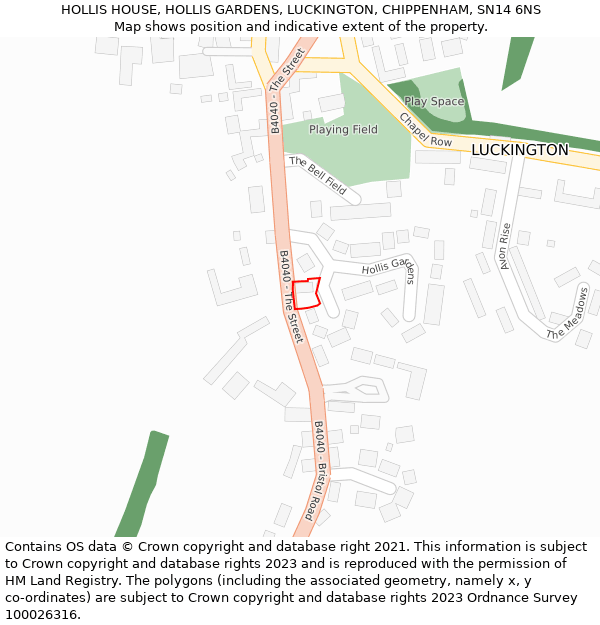 HOLLIS HOUSE, HOLLIS GARDENS, LUCKINGTON, CHIPPENHAM, SN14 6NS: Location map and indicative extent of plot