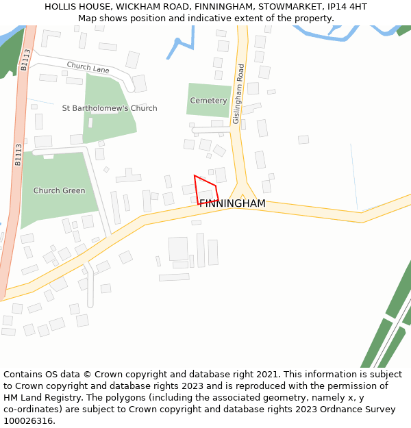 HOLLIS HOUSE, WICKHAM ROAD, FINNINGHAM, STOWMARKET, IP14 4HT: Location map and indicative extent of plot
