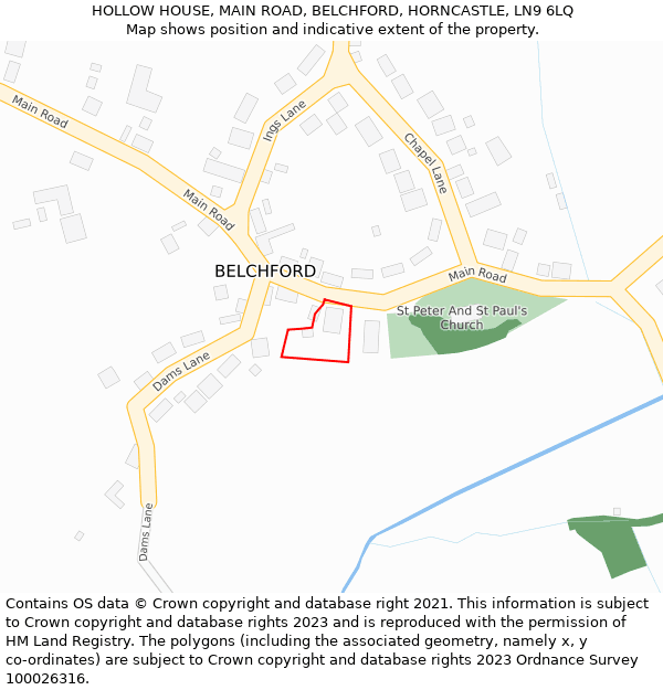 HOLLOW HOUSE, MAIN ROAD, BELCHFORD, HORNCASTLE, LN9 6LQ: Location map and indicative extent of plot
