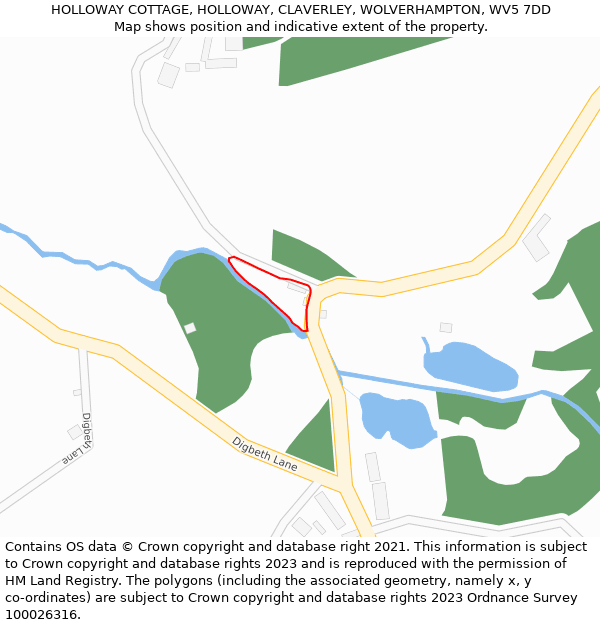 HOLLOWAY COTTAGE, HOLLOWAY, CLAVERLEY, WOLVERHAMPTON, WV5 7DD: Location map and indicative extent of plot