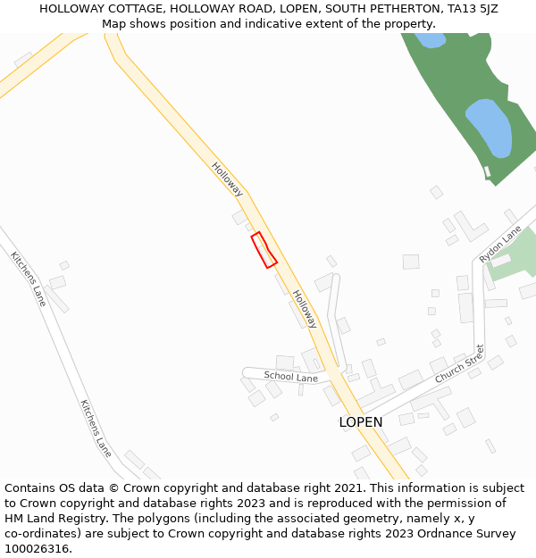 HOLLOWAY COTTAGE, HOLLOWAY ROAD, LOPEN, SOUTH PETHERTON, TA13 5JZ: Location map and indicative extent of plot