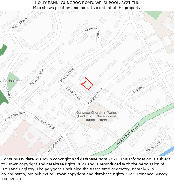 HOLLY BANK, GUNGROG ROAD, WELSHPOOL, SY21 7HU: Location map and indicative extent of plot