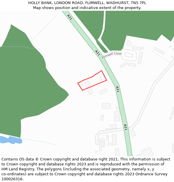 HOLLY BANK, LONDON ROAD, FLIMWELL, WADHURST, TN5 7PL: Location map and indicative extent of plot