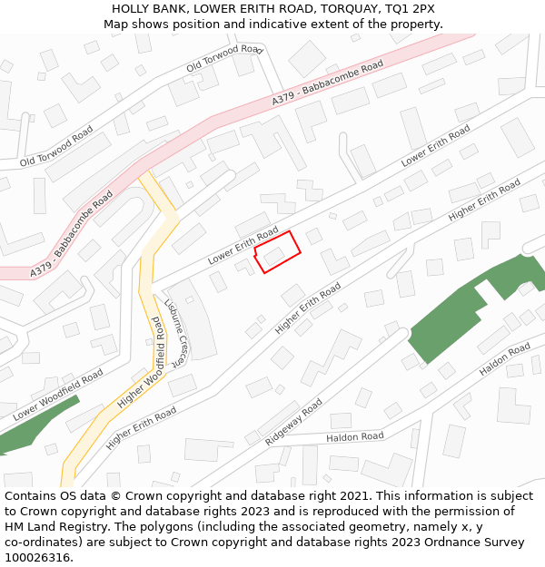 HOLLY BANK, LOWER ERITH ROAD, TORQUAY, TQ1 2PX: Location map and indicative extent of plot