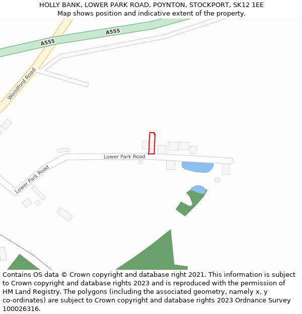 HOLLY BANK, LOWER PARK ROAD, POYNTON, STOCKPORT, SK12 1EE: Location map and indicative extent of plot