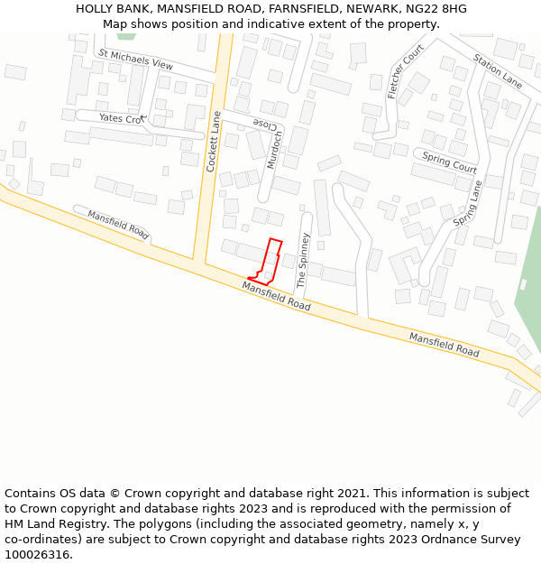 HOLLY BANK, MANSFIELD ROAD, FARNSFIELD, NEWARK, NG22 8HG: Location map and indicative extent of plot