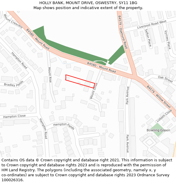 HOLLY BANK, MOUNT DRIVE, OSWESTRY, SY11 1BG: Location map and indicative extent of plot