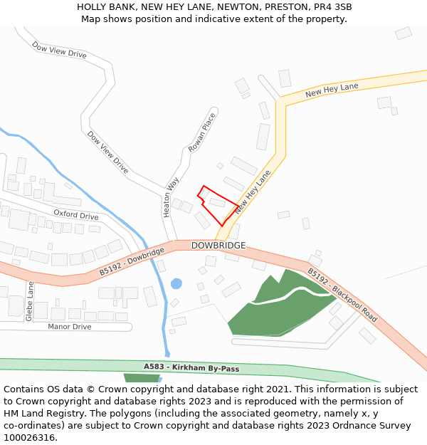 HOLLY BANK, NEW HEY LANE, NEWTON, PRESTON, PR4 3SB: Location map and indicative extent of plot