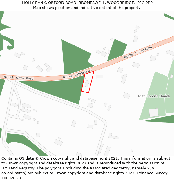 HOLLY BANK, ORFORD ROAD, BROMESWELL, WOODBRIDGE, IP12 2PP: Location map and indicative extent of plot
