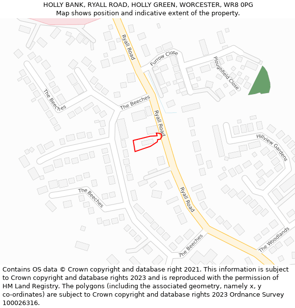 HOLLY BANK, RYALL ROAD, HOLLY GREEN, WORCESTER, WR8 0PG: Location map and indicative extent of plot