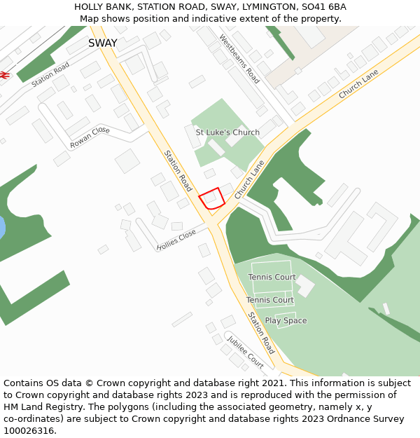 HOLLY BANK, STATION ROAD, SWAY, LYMINGTON, SO41 6BA: Location map and indicative extent of plot