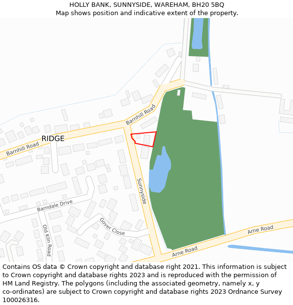 HOLLY BANK, SUNNYSIDE, WAREHAM, BH20 5BQ: Location map and indicative extent of plot