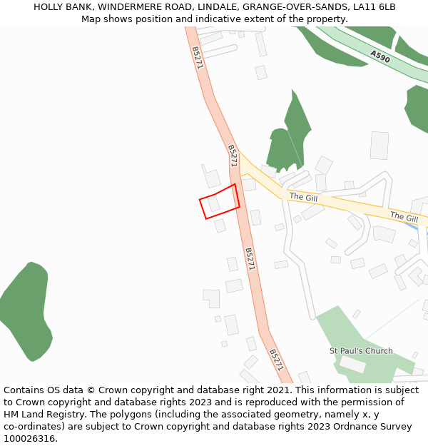 HOLLY BANK, WINDERMERE ROAD, LINDALE, GRANGE-OVER-SANDS, LA11 6LB: Location map and indicative extent of plot