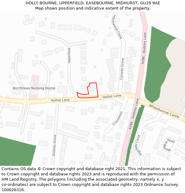 HOLLY BOURNE, UPPERFIELD, EASEBOURNE, MIDHURST, GU29 9AE: Location map and indicative extent of plot