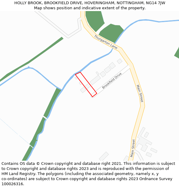 HOLLY BROOK, BROOKFIELD DRIVE, HOVERINGHAM, NOTTINGHAM, NG14 7JW: Location map and indicative extent of plot