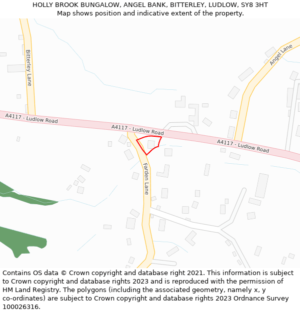 HOLLY BROOK BUNGALOW, ANGEL BANK, BITTERLEY, LUDLOW, SY8 3HT: Location map and indicative extent of plot