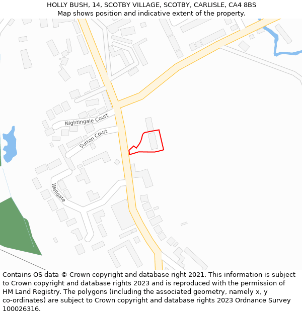 HOLLY BUSH, 14, SCOTBY VILLAGE, SCOTBY, CARLISLE, CA4 8BS: Location map and indicative extent of plot