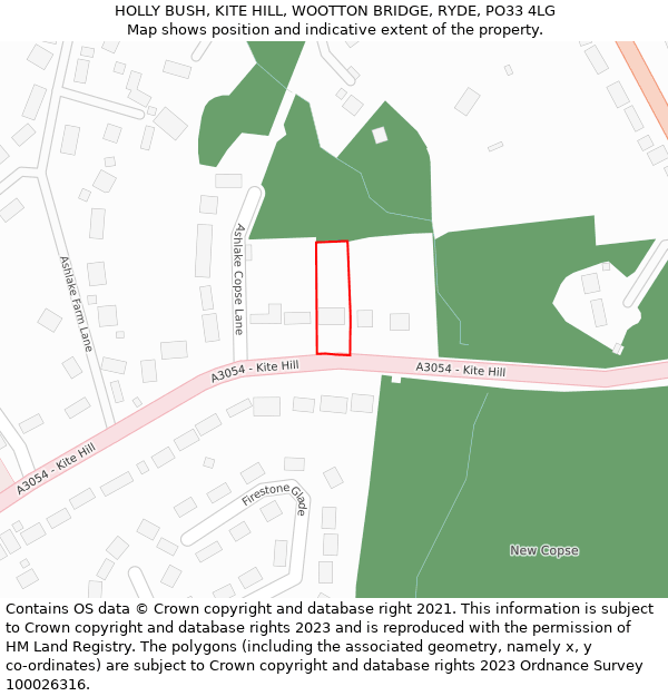 HOLLY BUSH, KITE HILL, WOOTTON BRIDGE, RYDE, PO33 4LG: Location map and indicative extent of plot