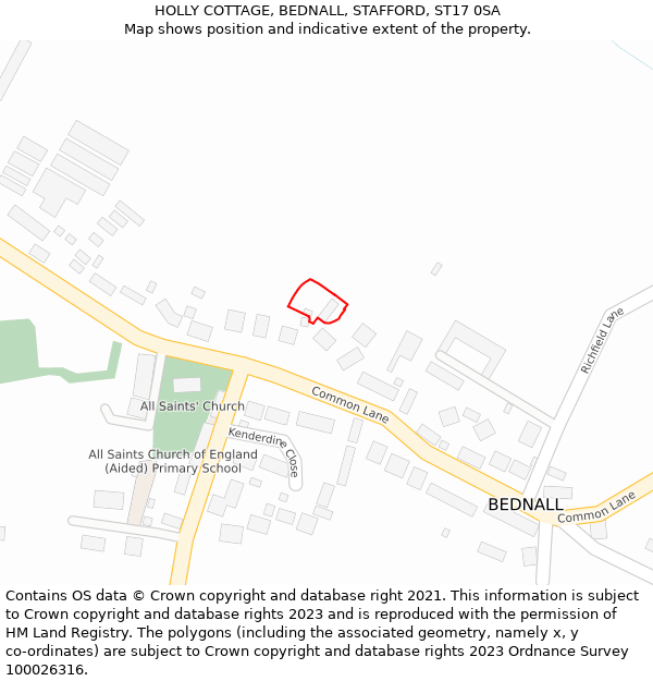 HOLLY COTTAGE, BEDNALL, STAFFORD, ST17 0SA: Location map and indicative extent of plot