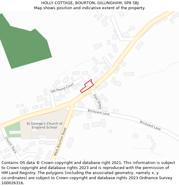 HOLLY COTTAGE, BOURTON, GILLINGHAM, SP8 5BJ: Location map and indicative extent of plot