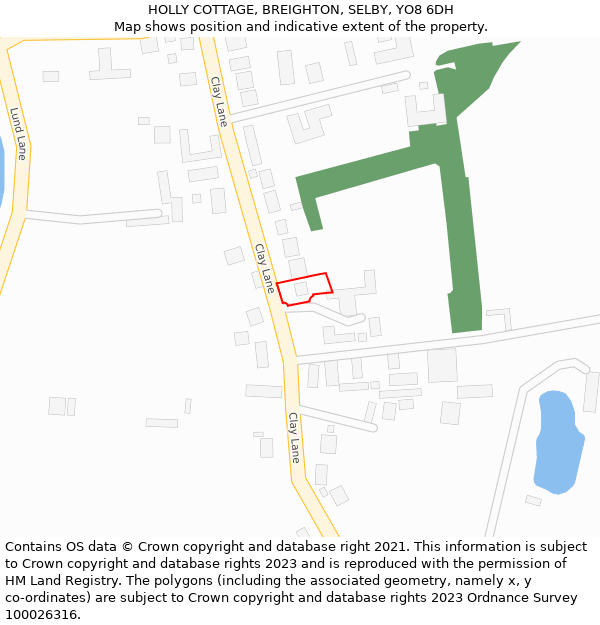 HOLLY COTTAGE, BREIGHTON, SELBY, YO8 6DH: Location map and indicative extent of plot