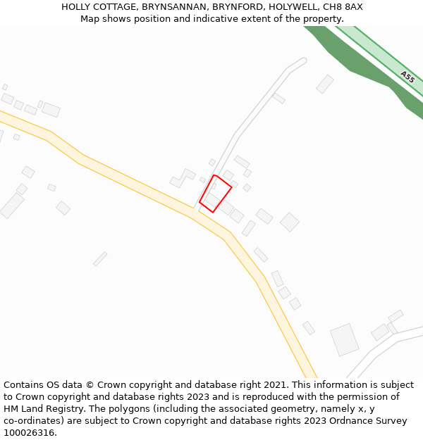 HOLLY COTTAGE, BRYNSANNAN, BRYNFORD, HOLYWELL, CH8 8AX: Location map and indicative extent of plot