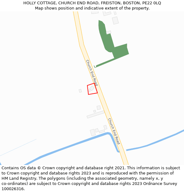HOLLY COTTAGE, CHURCH END ROAD, FREISTON, BOSTON, PE22 0LQ: Location map and indicative extent of plot