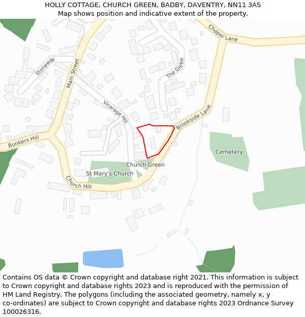 HOLLY COTTAGE, CHURCH GREEN, BADBY, DAVENTRY, NN11 3AS: Location map and indicative extent of plot