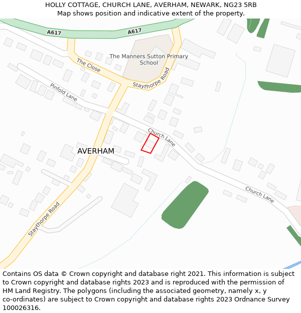 HOLLY COTTAGE, CHURCH LANE, AVERHAM, NEWARK, NG23 5RB: Location map and indicative extent of plot