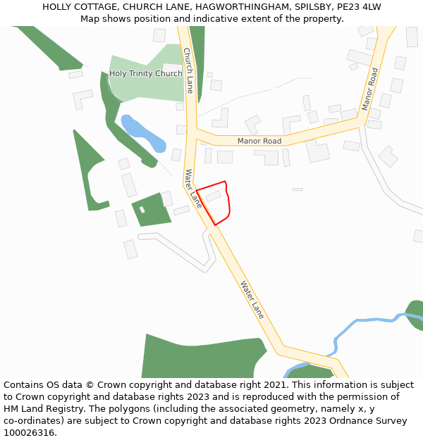 HOLLY COTTAGE, CHURCH LANE, HAGWORTHINGHAM, SPILSBY, PE23 4LW: Location map and indicative extent of plot