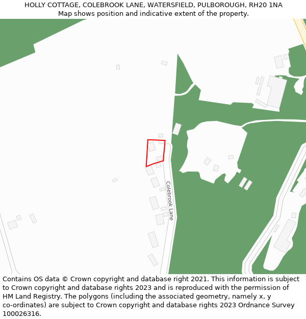 HOLLY COTTAGE, COLEBROOK LANE, WATERSFIELD, PULBOROUGH, RH20 1NA: Location map and indicative extent of plot