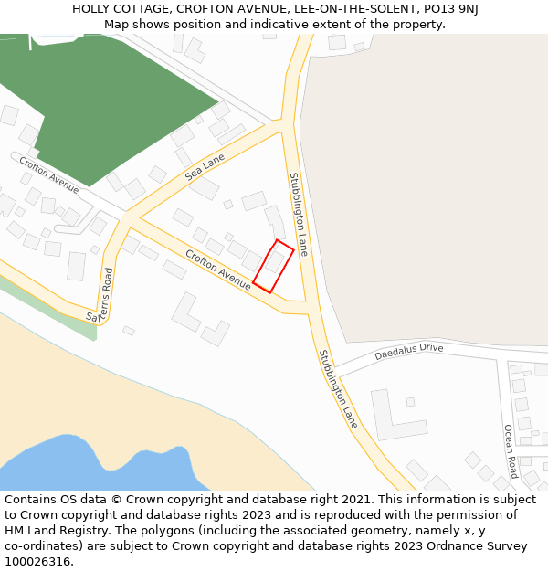 HOLLY COTTAGE, CROFTON AVENUE, LEE-ON-THE-SOLENT, PO13 9NJ: Location map and indicative extent of plot