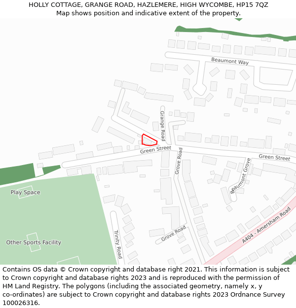 HOLLY COTTAGE, GRANGE ROAD, HAZLEMERE, HIGH WYCOMBE, HP15 7QZ: Location map and indicative extent of plot