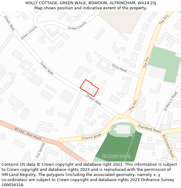 HOLLY COTTAGE, GREEN WALK, BOWDON, ALTRINCHAM, WA14 2SJ: Location map and indicative extent of plot