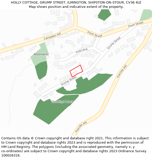 HOLLY COTTAGE, GRUMP STREET, ILMINGTON, SHIPSTON-ON-STOUR, CV36 4LE: Location map and indicative extent of plot